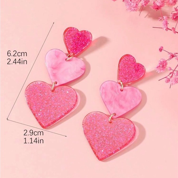 Pink Heart Drop Earrings - Picture 4 of 5